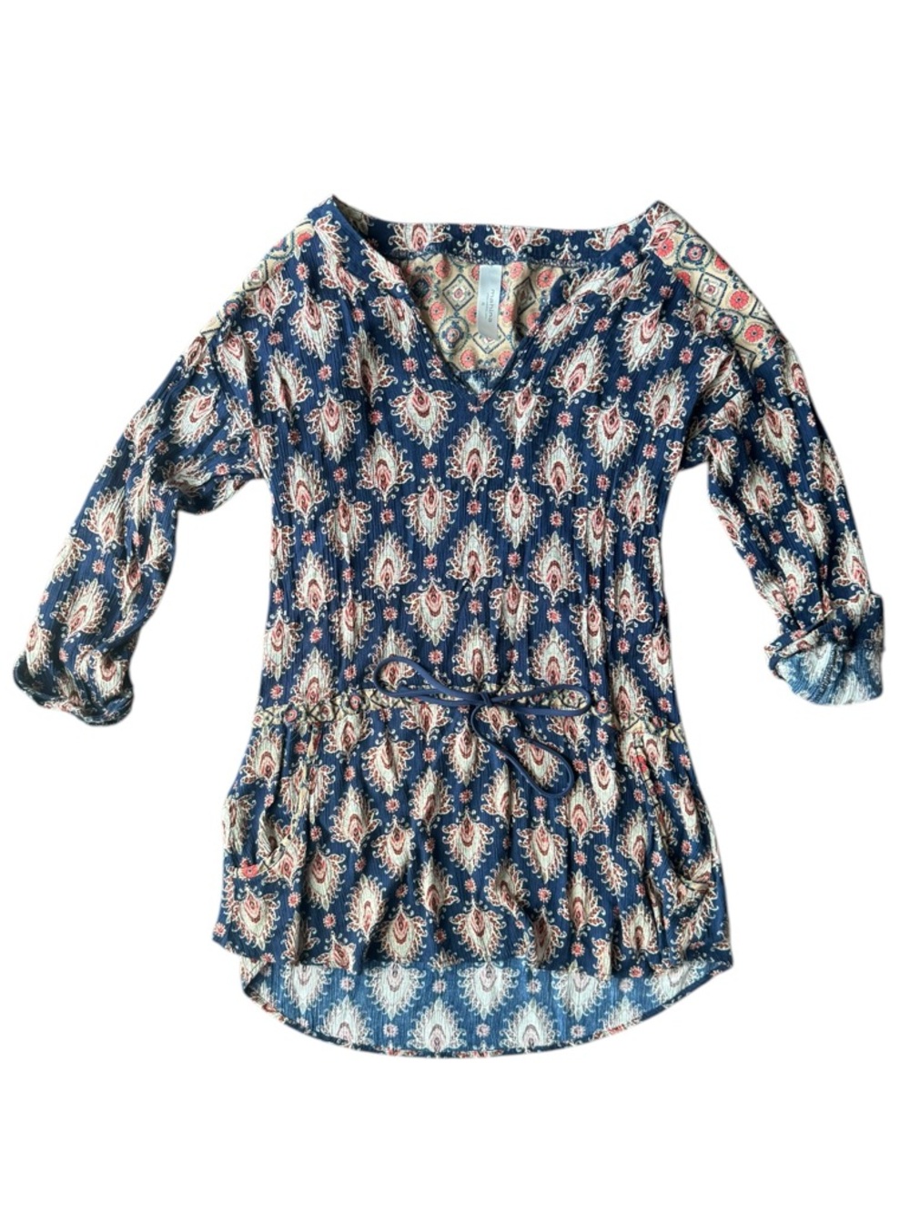 🌼5 For $25🌼 Mahina Blue Paisley Tie-Waist Women's Tunic Top Size S